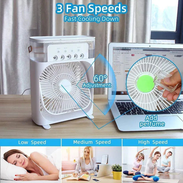 Mini Fan Cooler with 7 Colors LED Light, for Office, Home, (Random Color)